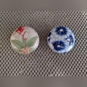 Set of 2 Vintage Japanese Ceramic Kogo Incense Boxes Tea Ceremony Ware